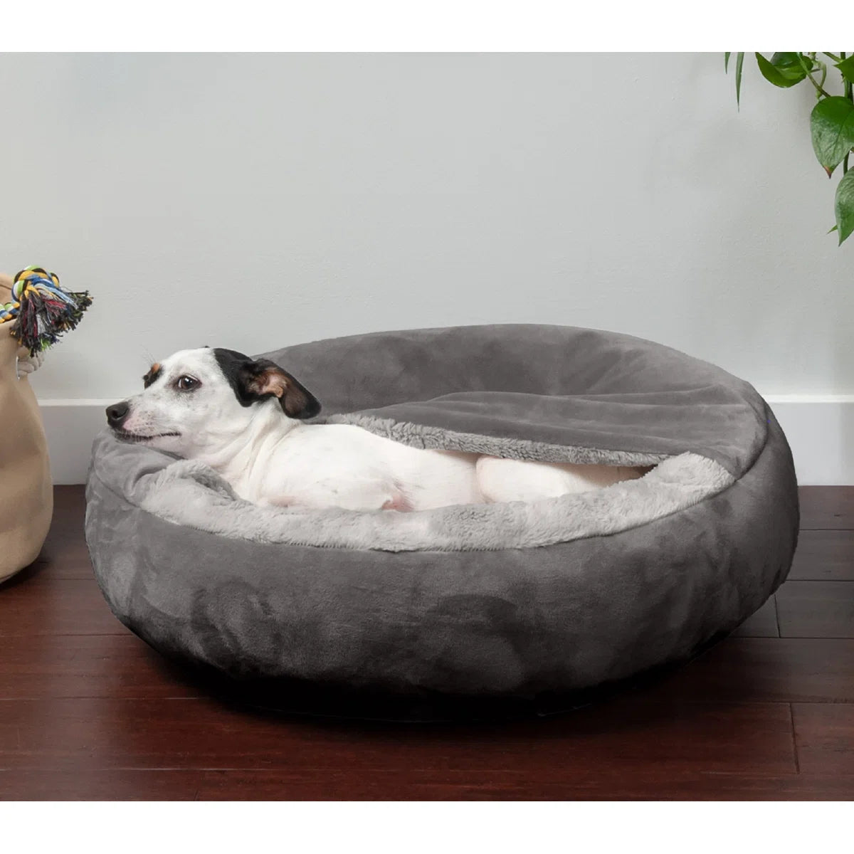 Velvet Wave Fur Hooded Donut Dog Bed