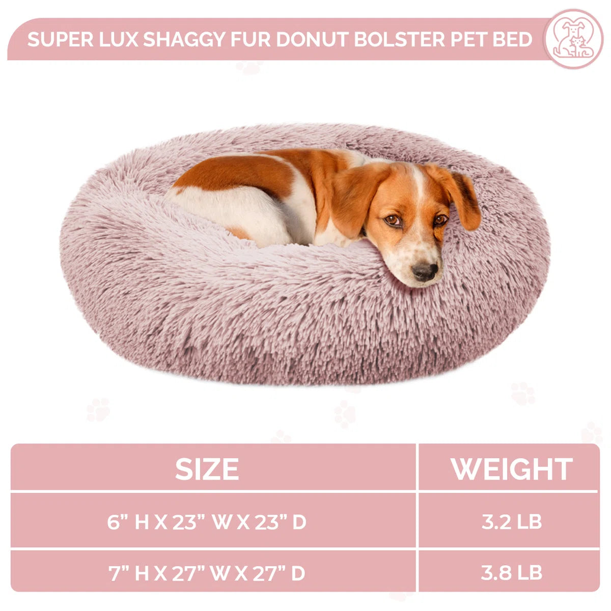 Correa Super Lux Shaggy Fur Donut Bolster Pet Bed