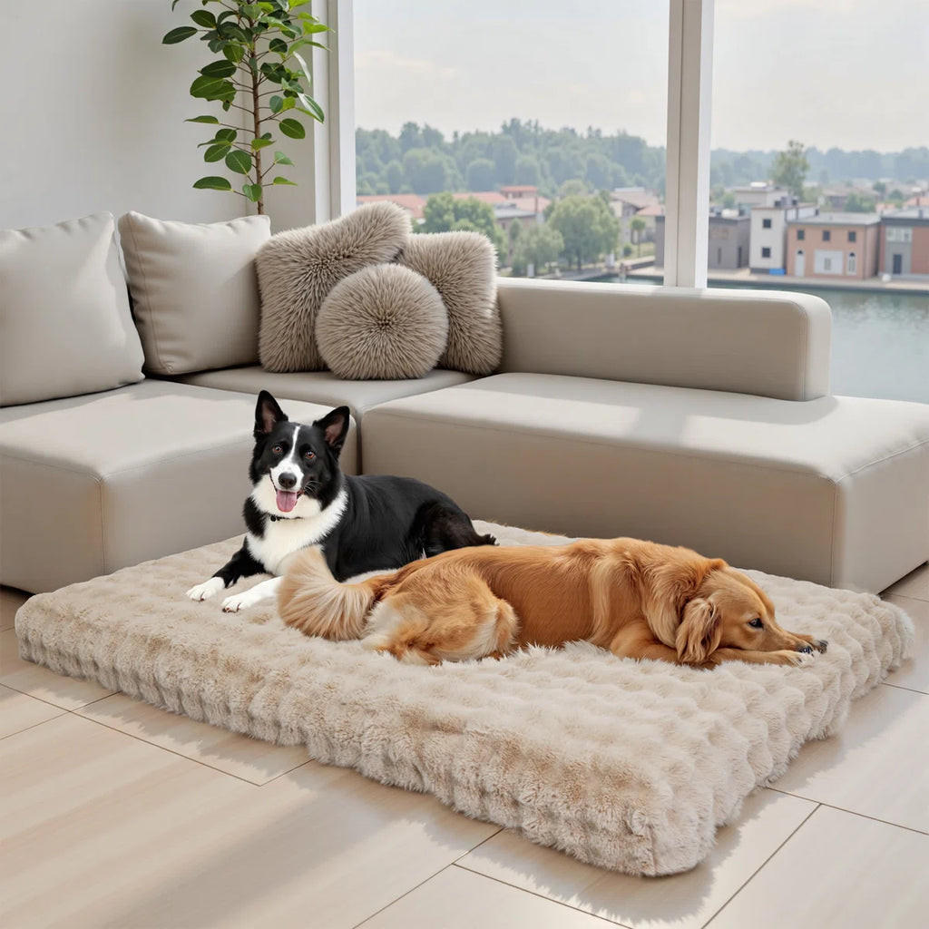 6 Sizes Ultra Plush Pet Dog Bed, Fluffy Anti Anxiety Dog Cage Bed Mattress With Non-slip Bottom, Removable Waterproof Cover, Machine Washable